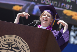 A photo of student Commencement speaker Kathleen Downing